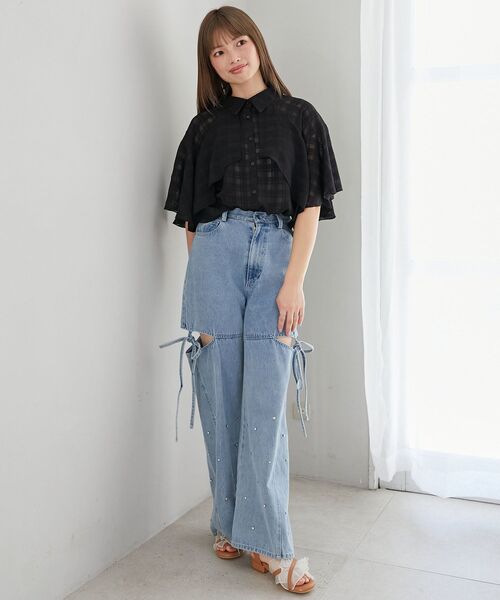 MAJESTIC LEGON（マジェスティックレゴン）の「シアーフリルサンダル（サンダル・レディース・ブラウン系その他3/オフホワイト/シルバー/グレー/ブラック系その他/ベージュ/アイボリー/ブラウン系その他4/ブラック・SMALL/MEDIUM/LARGE/X-LARGE/XXL）」の21枚目の写真