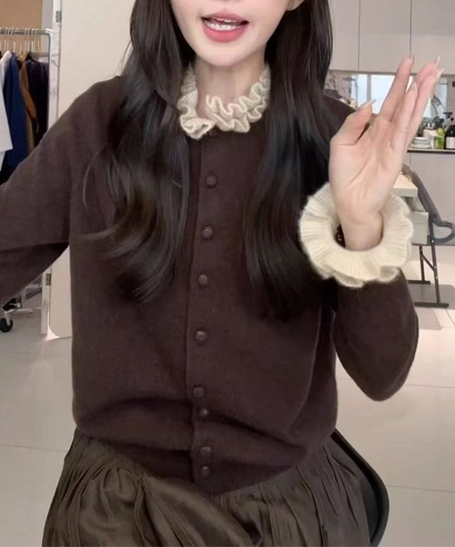 LUMIRA(アパレル)(ルミラ)の「バイカラー ニットフリルカーディガン(カーディガン/ボレロ・レディース・ブラウン/グレー・ONE SIZE)」の5枚目の写真