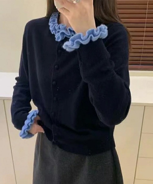 LUMIRA(アパレル)(ルミラ)の「バイカラー ニットフリルカーディガン(カーディガン/ボレロ・レディース・ブラウン/グレー・ONE SIZE)」の12枚目の写真