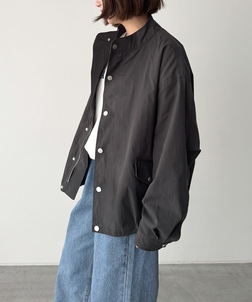 CANAL JEAN（キャナルジーン）の「El mar　コットンナイロンスタンドカラーブルゾン（ブルゾン・レディース・アイボリー/チャコールグレー・ONE SIZE）」の6枚目の写真