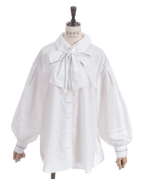 axes femme（アクシーズファム）の「ラインリボンオーバーシャツ（シャツ/ブラウス・レディース・グリーン/モカ/ホワイト・FREE）」の18枚目の写真