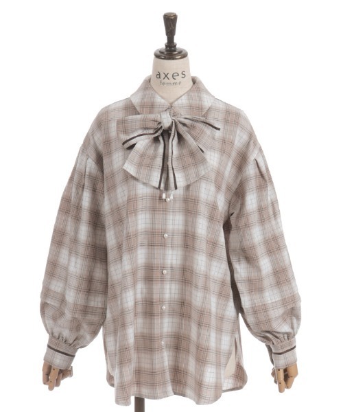 axes femme（アクシーズファム）の「ラインリボンオーバーシャツ（シャツ/ブラウス・レディース・グリーン/モカ/ホワイト・FREE）」の10枚目の写真