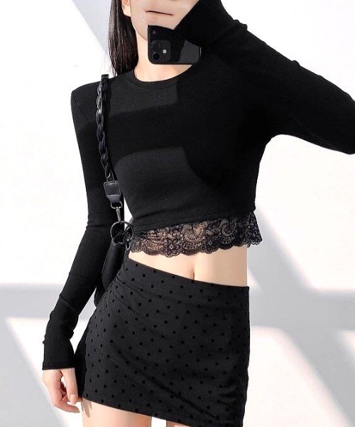 SHEENA(シーナ)の「レースヘムクロップドトップス(Tシャツ/カットソー・レディース・ホワイト/ブラック・M)」の10枚目の写真