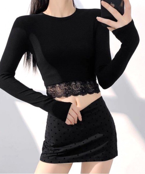 SHEENA(シーナ)の「レースヘムクロップドトップス(Tシャツ/カットソー・レディース・ホワイト/ブラック・M)」の9枚目の写真