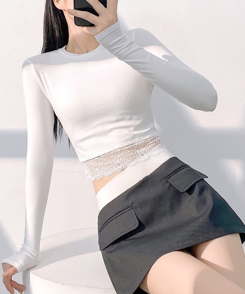 SHEENA(シーナ)の「レースヘムクロップドトップス(Tシャツ/カットソー・レディース・ホワイト/ブラック・M)」の22枚目の写真