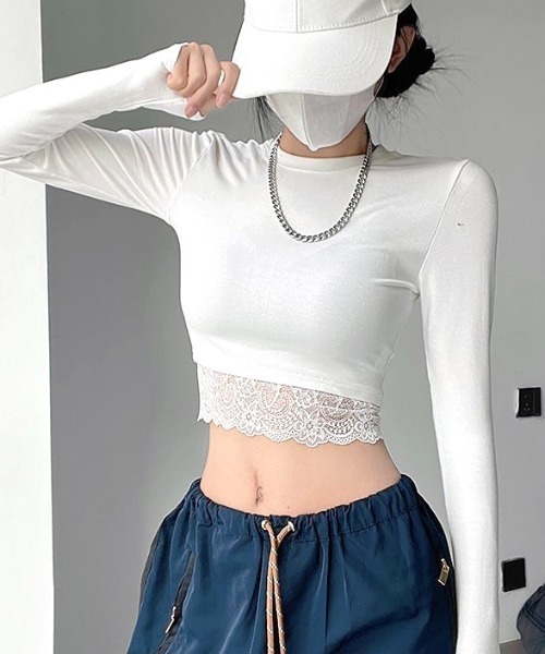 SHEENA(シーナ)の「レースヘムクロップドトップス(Tシャツ/カットソー・レディース・ホワイト/ブラック・M)」の20枚目の写真