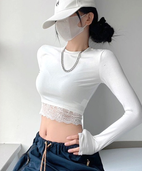SHEENA(シーナ)の「レースヘムクロップドトップス(Tシャツ/カットソー・レディース・ホワイト/ブラック・M)」の18枚目の写真