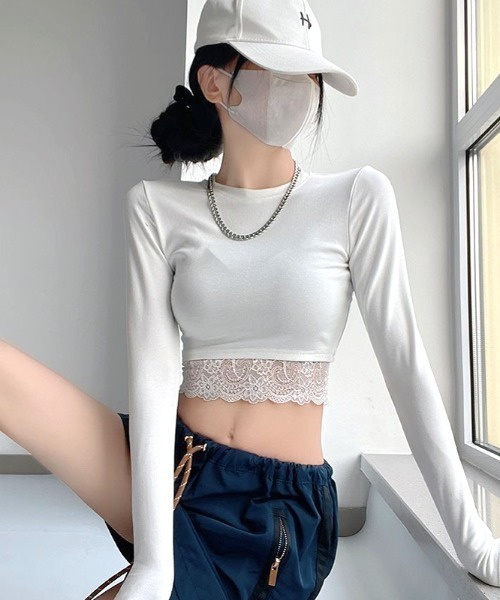 SHEENA(シーナ)の「レースヘムクロップドトップス(Tシャツ/カットソー・レディース・ホワイト/ブラック・M)」の17枚目の写真