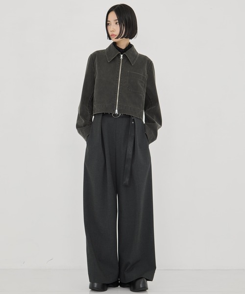 STUDIOUS(ステュディオス)の「【STUDIOUS/ステュディオス】Suede Short Jacket/スウェードショートジャケット/春アウター/ダブルジップ/オーバーサイズ/軽量アウター(ブルゾン・レディース・ダークグレー・FREE)」の2枚目の写真