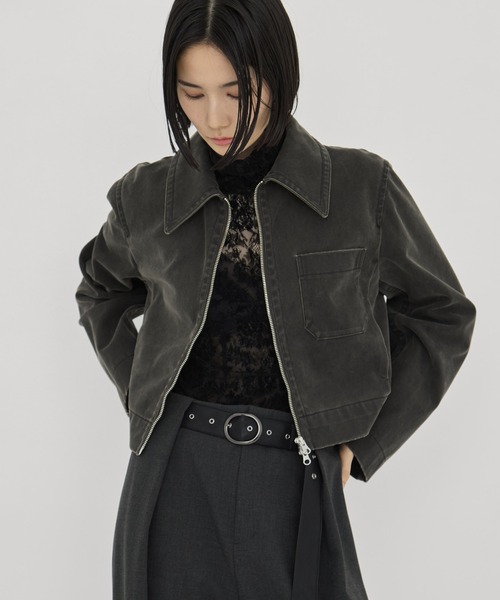 STUDIOUS(ステュディオス)の「【STUDIOUS/ステュディオス】Suede Short Jacket/スウェードショートジャケット/春アウター/ダブルジップ/オーバーサイズ/軽量アウター(ブルゾン・レディース・ダークグレー・FREE)」の8枚目の写真