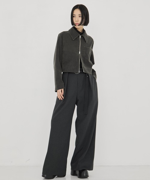 STUDIOUS(ステュディオス)の「【STUDIOUS/ステュディオス】Suede Short Jacket/スウェードショートジャケット/春アウター/ダブルジップ/オーバーサイズ/軽量アウター(ブルゾン・レディース・ダークグレー・FREE)」の4枚目の写真