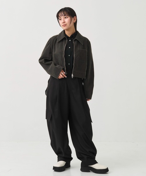 STUDIOUS(ステュディオス)の「【STUDIOUS/ステュディオス】Suede Short Jacket/スウェードショートジャケット/春アウター/ダブルジップ/オーバーサイズ/軽量アウター(ブルゾン・レディース・ダークグレー・FREE)」の22枚目の写真