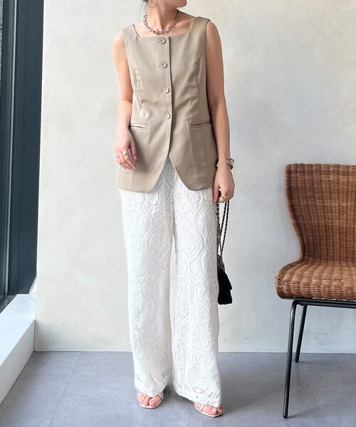 DouDou（ドゥドゥ）の「【WEB限定】スクエアネックベスト（ベスト・レディース・ブラック/ベージュ・FREE）」の5枚目の写真