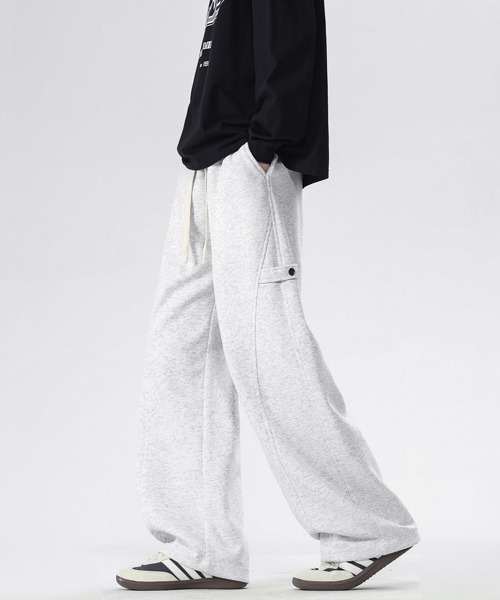 neos（ネオス）の「【neos】ユニセックス サイドボタン 立体 ルーズ セミワイド スウェット パンツ メンズ レディース（スウェットパンツ・メンズ・グレー/アイボリー/ブラック・LARGE/X-LARGE/MEDIUM）」の2枚目の写真