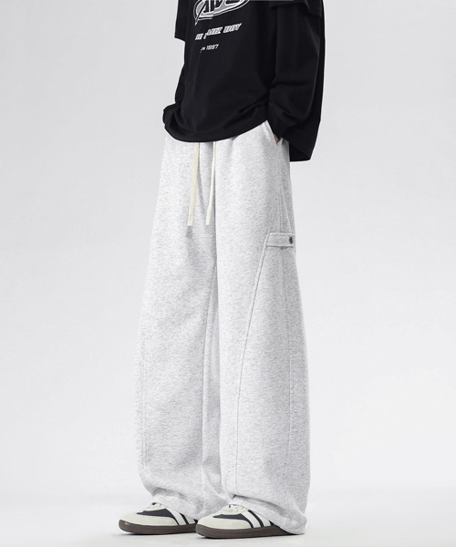 neos（ネオス）の「【neos】ユニセックス サイドボタン 立体 ルーズ セミワイド スウェット パンツ メンズ レディース（スウェットパンツ・メンズ・グレー/アイボリー/ブラック・LARGE/X-LARGE/MEDIUM）」の4枚目の写真