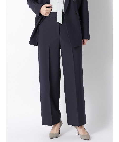 SUIT SQUARE（スーツスクエア）の「ワイドパンツ ウォッシャブル ストレッチ UVカット TRトロピカル 無地（スラックス・レディース・カーキ/ネイビー・40(11号)/38(9号)/36(7号)）」の2枚目の写真