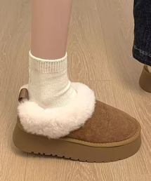 ムートン風 ボア スリッポン 厚底 シューズ