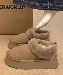 ムートン風 ボア スリッポン 厚底 シューズ