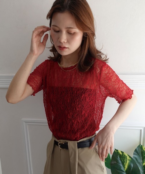 CORNERS(コーナーズ)の「【選べる袖丈】レーストップス(Tシャツ/カットソー・レディース・ベージュ/アイボリー/ブラック/オフホワイト/レッド/ブラック系その他/チャコールグレー・M)」の7枚目の写真