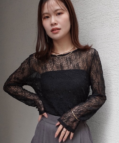 CORNERS(コーナーズ)の「袖ギャザーレーストップス(Tシャツ/カットソー・レディース・ベージュ/アイボリー/ブラック・M)」の3枚目の写真