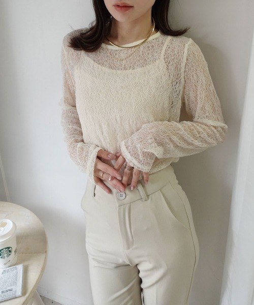 CORNERS(コーナーズ)の「袖ギャザーレーストップス(Tシャツ/カットソー・レディース・ベージュ/アイボリー/ブラック・M)」の6枚目の写真