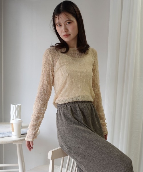 CORNERS(コーナーズ)の「袖ギャザーレーストップス(Tシャツ/カットソー・レディース・ベージュ/アイボリー/ブラック・M)」の8枚目の写真