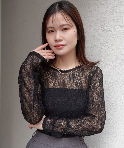 CORNERS(コーナーズ)の「袖ギャザーレーストップス(Tシャツ/カットソー・レディース・ベージュ/アイボリー/ブラック・M)」の12枚目の写真