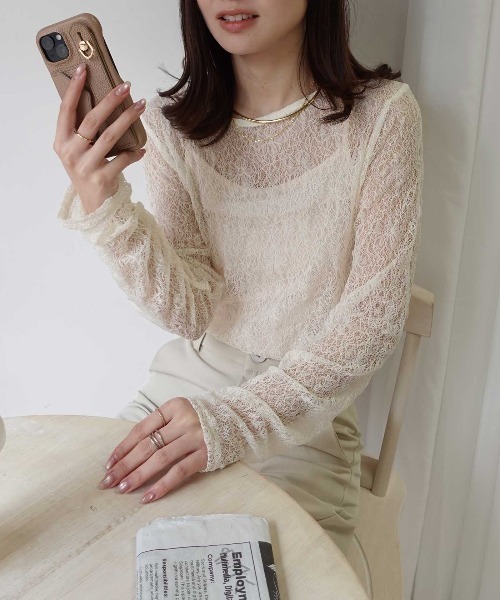 CORNERS(コーナーズ)の「袖ギャザーレーストップス(Tシャツ/カットソー・レディース・ベージュ/アイボリー/ブラック・M)」の14枚目の写真