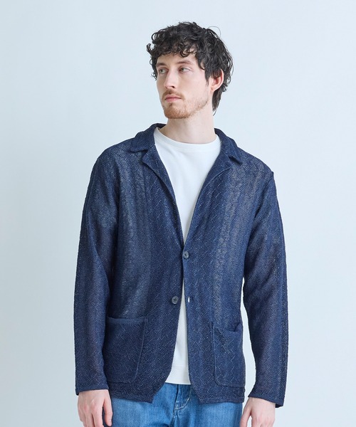 MEN'S BIGI（メンズビギ）の「変形アーガイルシアーニットジャケット（カーディガン/ボレロ・メンズ・ブラック/グリーン/ネイビー・04/03/02/01）」の7枚目の写真