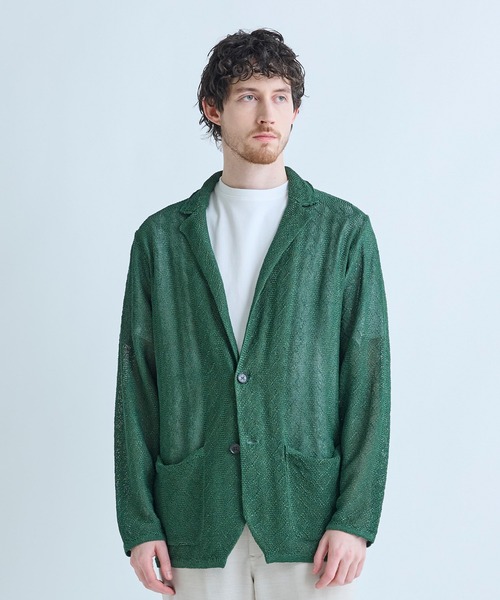 MEN'S BIGI（メンズビギ）の「変形アーガイルシアーニットジャケット（カーディガン/ボレロ・メンズ・ブラック/グリーン/ネイビー・04/03/02/01）」の4枚目の写真