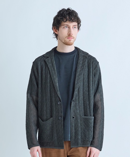 MEN'S BIGI（メンズビギ）の「変形アーガイルシアーニットジャケット（カーディガン/ボレロ・メンズ・ブラック/グリーン/ネイビー・04/03/02/01）」の8枚目の写真