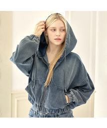 AEXEA（アクシー）の「ツーウェイジップアップウォッシングクロップフードデニムジャケット I02JRD_AVK11326（デニムジャケット）」