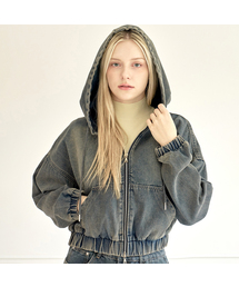 AEXEA（アクシー）の「ツーウェイジップアップウォッシングクロップフードデニムジャケット I02JRD_AVK11326（デニムジャケット）」