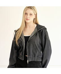 AEXEA（アクシー）の「ツーウェイジップアップウォッシングクロップフードデニムジャケット I02JRD_AVK11326（デニムジャケット）」