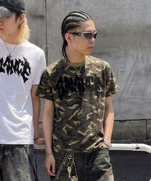 SPINNS（スピンズ）の「ダメージパッチワークロゴ半袖Tシャツ/トライバルロゴ/ピグメント加工（Tシャツ/カットソー）」