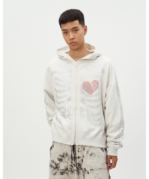 DISCOVERED（ディスカバード）の「HOTFIX BONE&HEART PARKA（パーカー・メンズ・ホワイト/ブラック・SMALL/LARGE）」の5枚目の写真