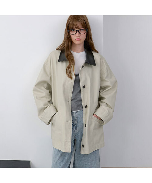 ATELIER NAIN(アトリエナイン)の「SITICH LEATHER COLLAR BARBUR JACKET (CT-1484)(その他アウター・レディース・ライトベージュ・FREE)」の1枚目の写真