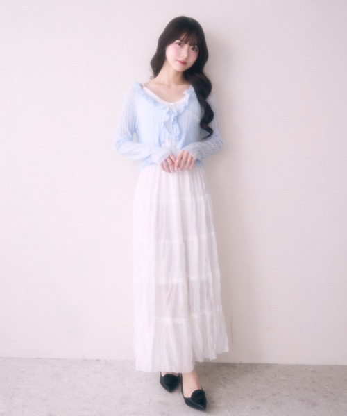 TITTY&CO.(ティティーアンドコー)の「ティアードロングスカート(スカート・レディース・ベージュ/ブルー/ブラック/アイボリー/ピンク・FREE)」の7枚目の写真