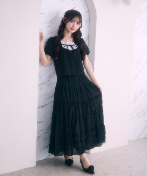 TITTY&CO.(ティティーアンドコー)の「ティアードロングスカート(スカート・レディース・ベージュ/ブルー/ブラック/アイボリー/ピンク・FREE)」の21枚目の写真