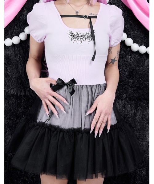 AVENCHUMU(アバンチュウム)の「Back ribbon waist ribbed knit one piece(ワンピース・レディース・ピンク/ブラック/ホワイト・FREE)」の9枚目の写真