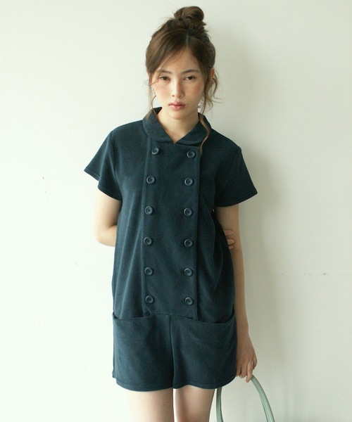 igi(イジ)の「BABY DOUBLE FRONT ROMPER / パイルダブルフロントロンパース(つなぎ/オールインワン・レディース・パープル/ネイビー・1/0)」の2枚目の写真