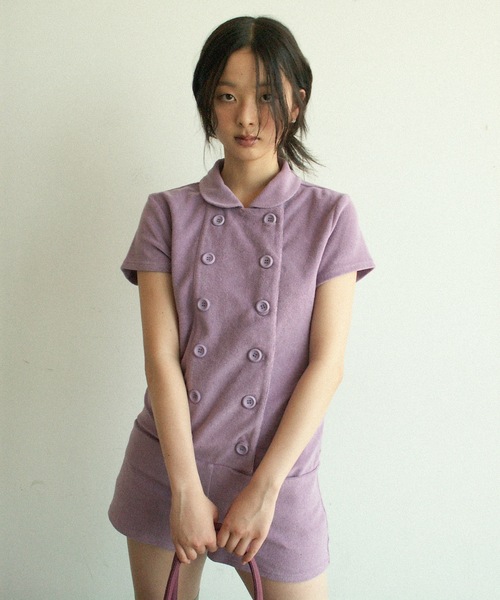 igi(イジ)の「BABY DOUBLE FRONT ROMPER / パイルダブルフロントロンパース(つなぎ/オールインワン・レディース・パープル/ネイビー・1/0)」の4枚目の写真