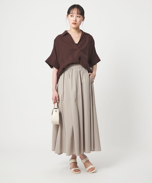 green label relaxing(グリーンレーベルリラクシング)の「WONDER CLOTH ボリューム スカート マシンウォッシャブル ストレッチ 接触冷感 吸水速乾(スカート・レディース・ダークグレー/ベージュ/コバルトブルー・FREE)」の13枚目の写真