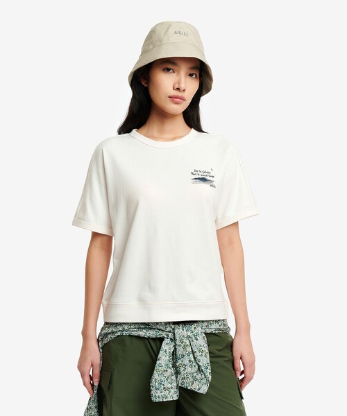 AIGLE(エーグル)の「UVカット 吸水速乾 ワンポイントグラフィック半袖Tシャツ(Tシャツ/カットソー・レディース・イエロー/ホワイト/セージグリーン/グレー・M/S/L)」の1枚目の写真