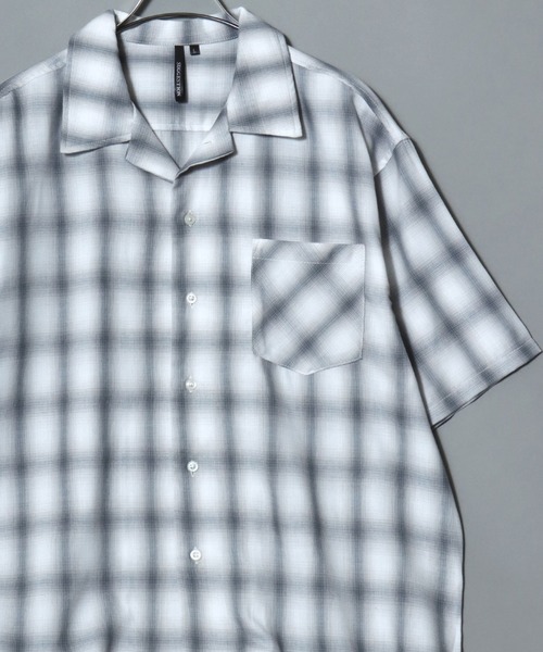 ANPAS(アンパス)の「Check & Stripe Short-Sleeve Shirt / チェック&ストライプ 半袖オープンカラーシャツ メンズ トップス 開襟シャツ(シャツ/ブラウス・メンズ・ホワイト系1/ホワイト系2/ブラック系1/ブルー系/ブラック系2/グレー系・M/L/LL)」の1枚目の写真