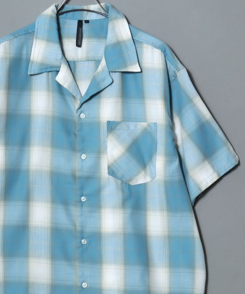 ANPAS(アンパス)の「Check & Stripe Short-Sleeve Shirt / チェック&ストライプ 半袖オープンカラーシャツ メンズ トップス 開襟シャツ(シャツ/ブラウス・メンズ・ホワイト系1/ホワイト系2/ブラック系1/ブルー系/ブラック系2/グレー系・M/L/LL)」の6枚目の写真
