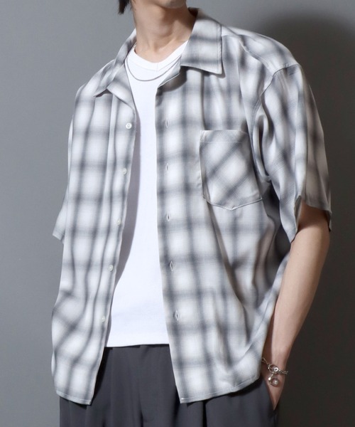 ANPAS(アンパス)の「Check & Stripe Short-Sleeve Shirt / チェック&ストライプ 半袖オープンカラーシャツ メンズ トップス 開襟シャツ(シャツ/ブラウス・メンズ・ホワイト系1/ホワイト系2/ブラック系1/ブルー系/ブラック系2/グレー系・M/L/LL)」の10枚目の写真