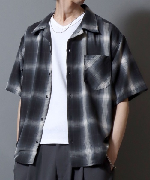 ANPAS(アンパス)の「Check & Stripe Short-Sleeve Shirt / チェック&ストライプ 半袖オープンカラーシャツ メンズ トップス 開襟シャツ(シャツ/ブラウス・メンズ・ホワイト系1/ホワイト系2/ブラック系1/ブルー系/ブラック系2/グレー系・M/L/LL)」の7枚目の写真