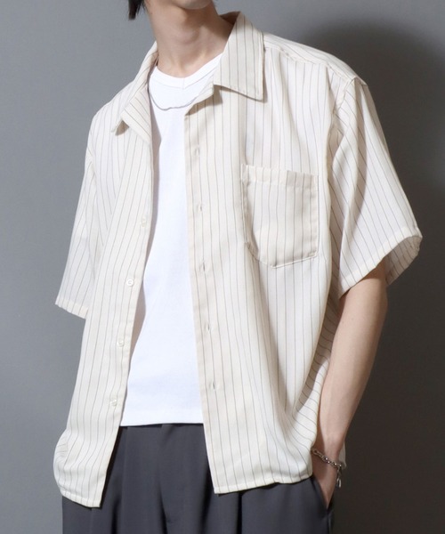ANPAS(アンパス)の「Check & Stripe Short-Sleeve Shirt / チェック&ストライプ 半袖オープンカラーシャツ メンズ トップス 開襟シャツ(シャツ/ブラウス・メンズ・ホワイト系1/ホワイト系2/ブラック系1/ブルー系/ブラック系2/グレー系・M/L/LL)」の14枚目の写真