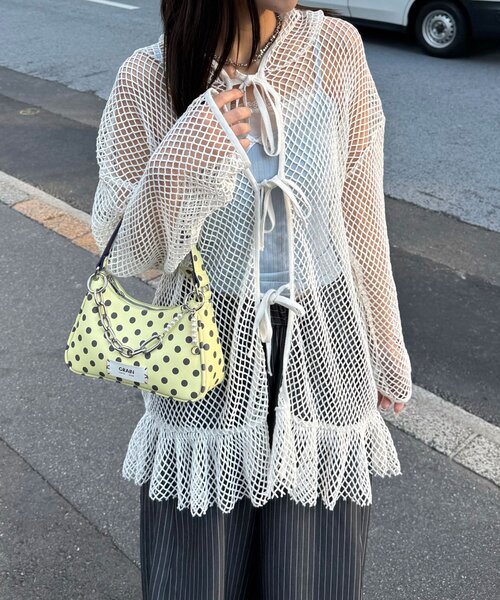 CIAOPANIC（チャオパニック）の「【2サイズ展開】メッシュリボンフーディーカーディガン（Tシャツ/カットソー・レディース・ベージュ/ブラック系その他/ブラック/ホワイト/ホワイト系その他/ベージュ系その他・1/0）」の10枚目の写真